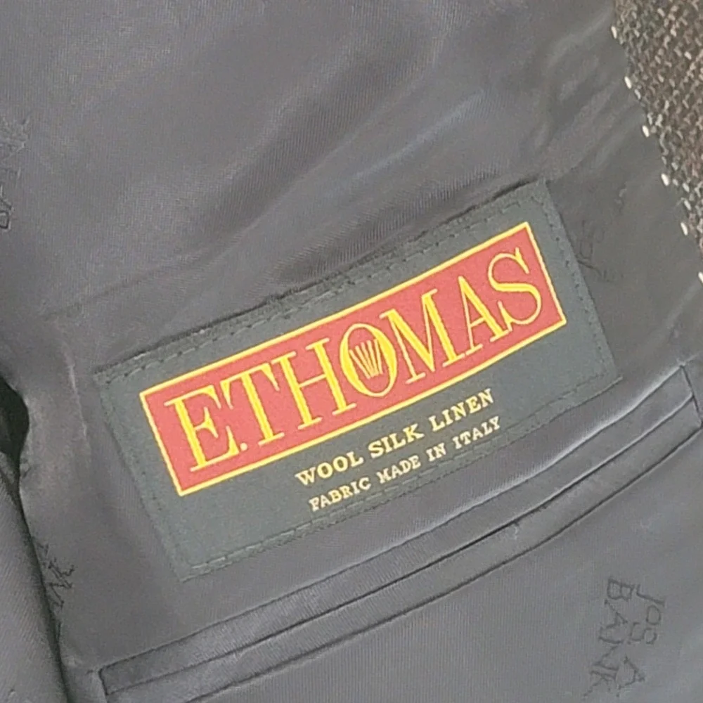 E.Thomas JAB Burgundy Navy 2 Button Wool Silk Linen Sport Coat‎ Size 46 Long
